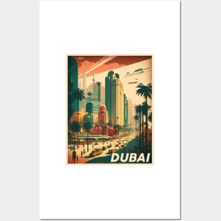 Dubai Cityscape Vintage Travel Art Poster Posters and Art